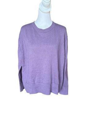 LL Bean Cotton Cashmere Sweater Crewneck Purple Womens Size Large Petite